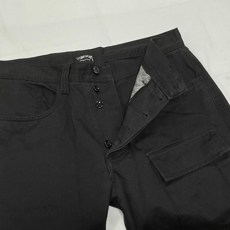 ステューシー STUSSY パンツ ワークパンツ、ペインターパンツ old オールド カーゴパンツ ボタンフライ ダブルニー ペインター ストレート ワーク 34 無地 黒 / ブラック / black メンズ USED 古着 中古 50155127