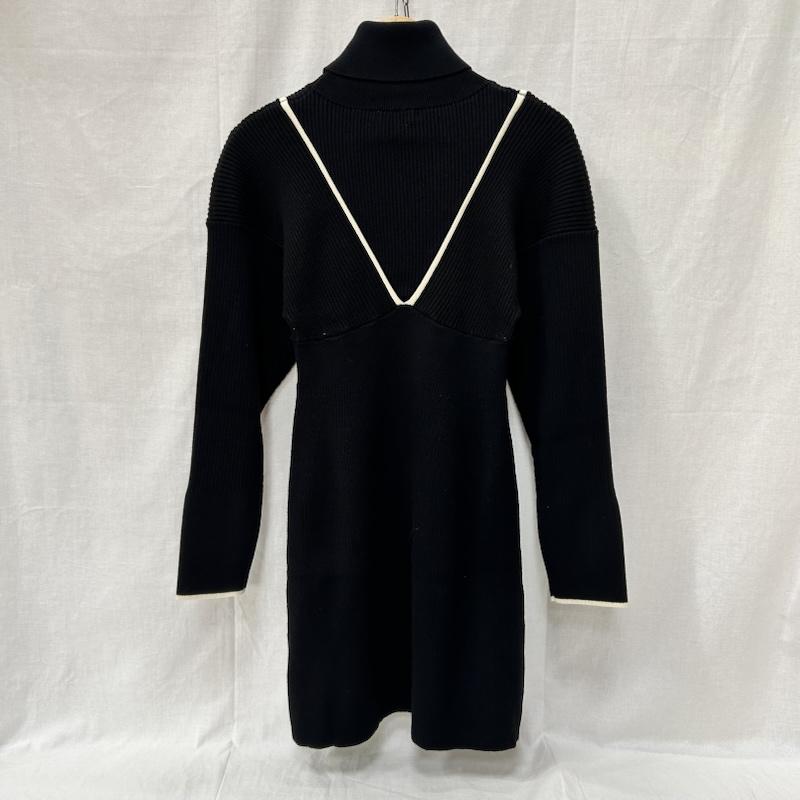 マウジー MOUSSY ワンピース ミニスカート V LINE MINI KNIT DRESS black ハイネック SIZE:2 2 黒 / ブラック / black X 白 / ホワイト / white レディース USED 古着 中古 50155141