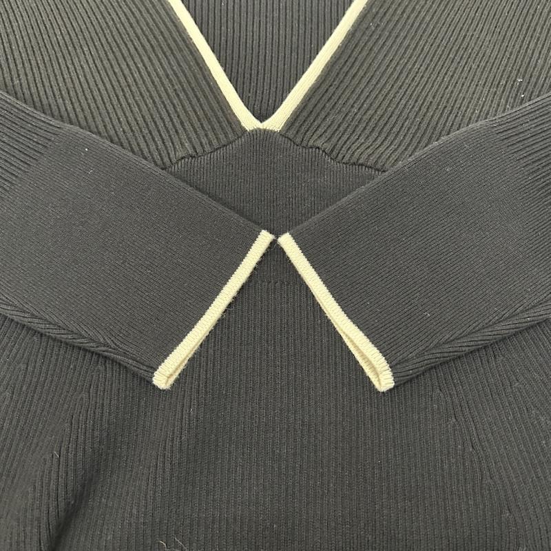マウジー MOUSSY ワンピース ミニスカート V LINE MINI KNIT DRESS black ハイネック SIZE:2 2 黒 / ブラック / black X 白 / ホワイト / white レディース USED 古着 中古 50155141