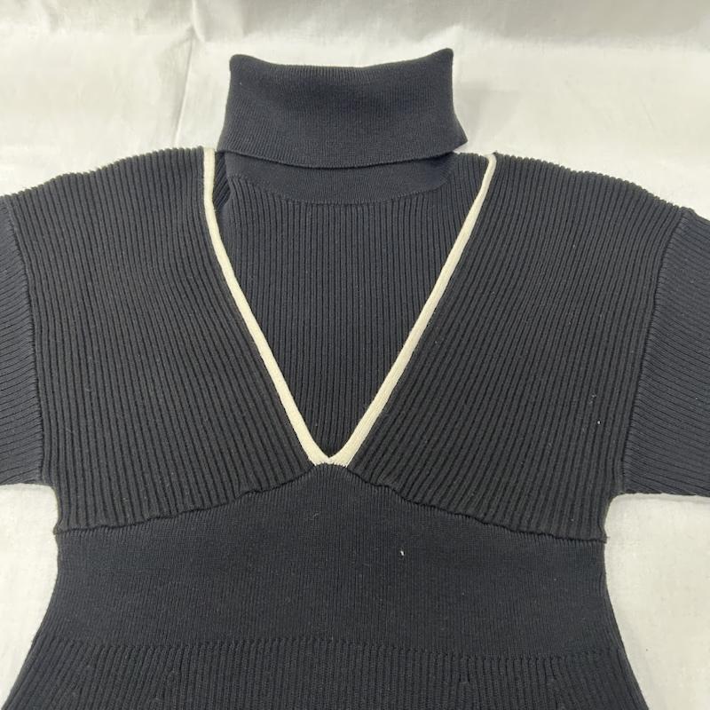マウジー MOUSSY ワンピース ミニスカート V LINE MINI KNIT DRESS black ハイネック SIZE:2 2 黒 / ブラック / black X 白 / ホワイト / white レディース USED 古着 中古 50155141