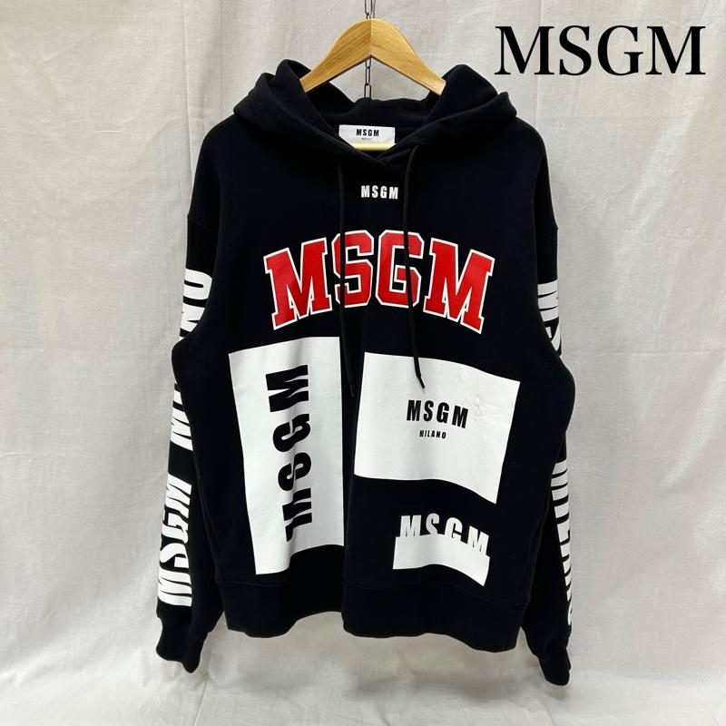 エムエスジーエム MSGM パーカー 長袖 ビックMSGMロゴパーカー プルオーバーフーディー black XS XS ロゴ、文字 X プリント 黒 / ブラック / black X 白 / ホワイト / white X 赤 / レッド / red メンズ USED 古着 中古 50155155