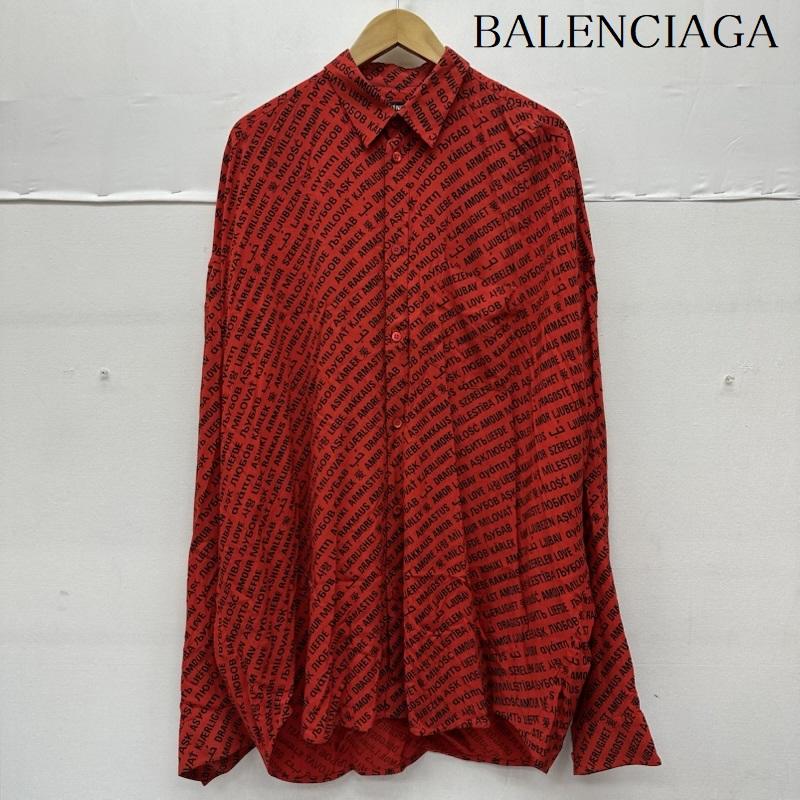 バレンシアガ BALENCIAGA シャツ、ブラウス 長袖 多国語 総柄 レギュラーカラー シャツ 642306 36 赤 / レッド / red レディース USED 古着 中古 50155158