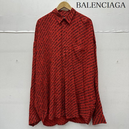 バレンシアガ BALENCIAGA シャツ、ブラウス 長袖 多国語 総柄 レギュラーカラー シャツ 642306 36 赤 / レッド / red レディース USED 古着 中古 50155158