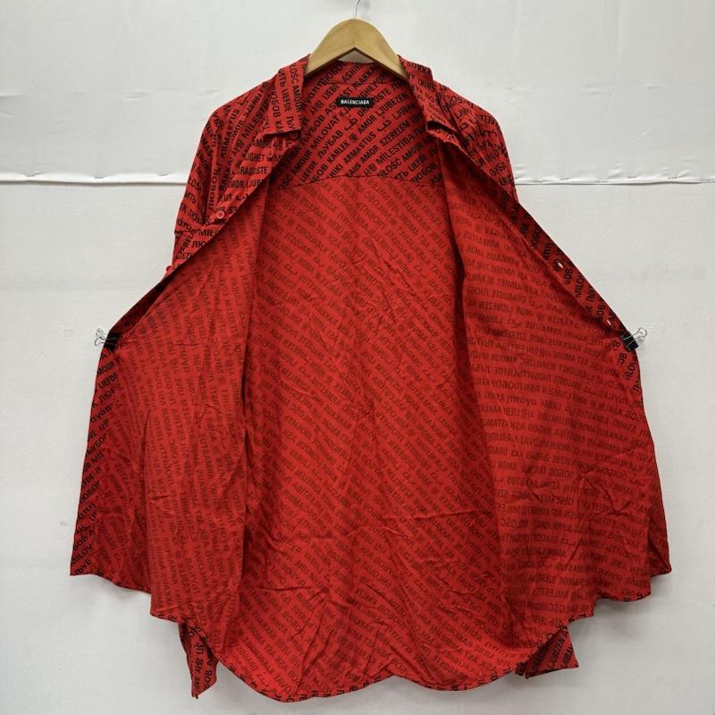 バレンシアガ BALENCIAGA シャツ、ブラウス 長袖 多国語 総柄 レギュラーカラー シャツ 642306 36 赤 / レッド / red レディース USED 古着 中古 50155158
