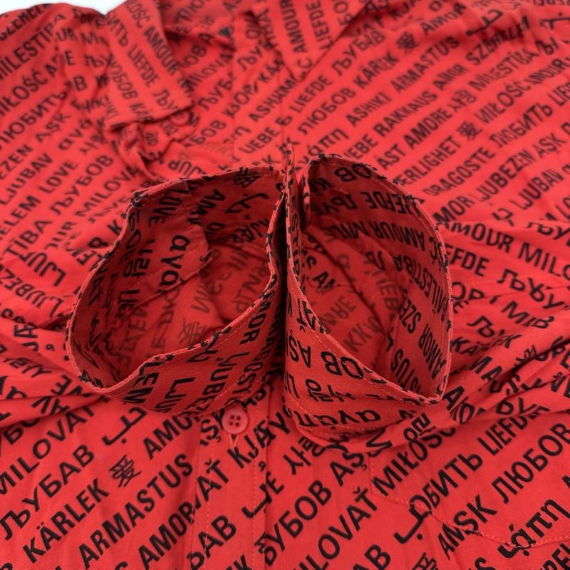 バレンシアガ BALENCIAGA シャツ、ブラウス 長袖 多国語 総柄 レギュラーカラー シャツ 642306 36 赤 / レッド / red レディース USED 古着 中古 50155158