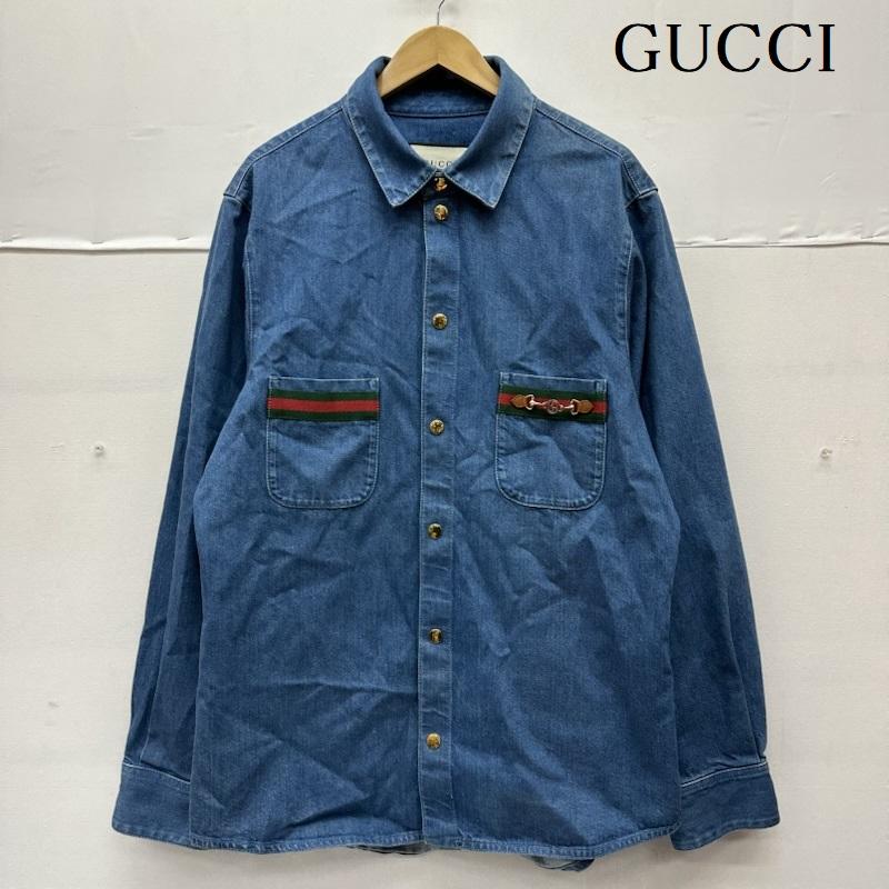 グッチ GUCCI シャツ、ブラウス 長袖 21ss ウェブライン ビット デザイン デニム シャツ 626480 XDBCG 46 インディゴ / インディゴ / Indigo メンズ USED 古着 中古 50155164