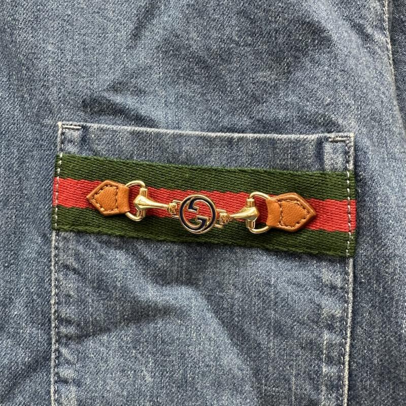 グッチ GUCCI シャツ、ブラウス 長袖 21ss ウェブライン ビット デザイン デニム シャツ 626480 XDBCG 46 インディゴ / インディゴ / Indigo メンズ USED 古着 中古 50155164