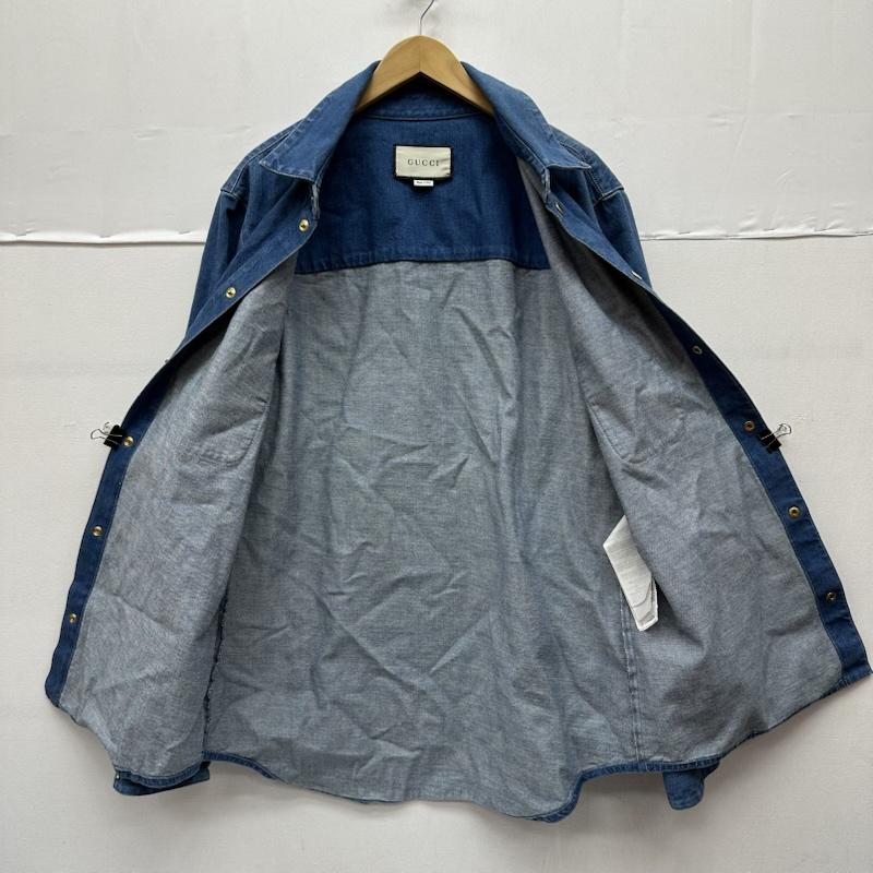 グッチ GUCCI シャツ、ブラウス 長袖 21ss ウェブライン ビット デザイン デニム シャツ 626480 XDBCG 46 インディゴ / インディゴ / Indigo メンズ USED 古着 中古 50155164