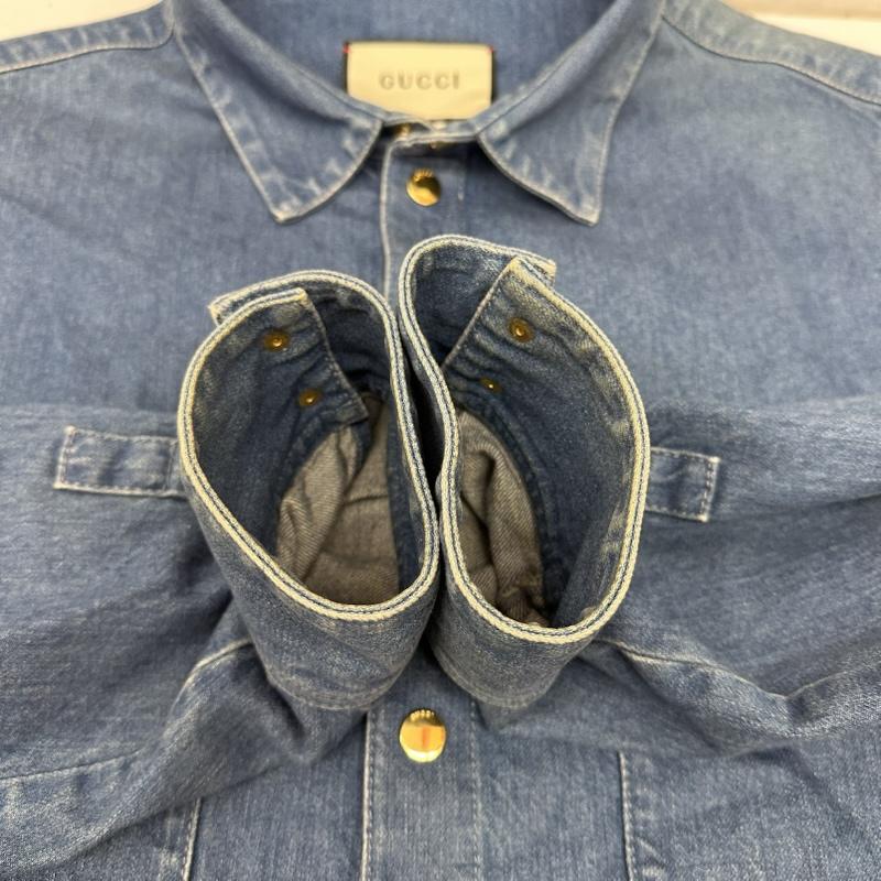 グッチ GUCCI シャツ、ブラウス 長袖 21ss ウェブライン ビット デザイン デニム シャツ 626480 XDBCG 46 インディゴ / インディゴ / Indigo メンズ USED 古着 中古 50155164