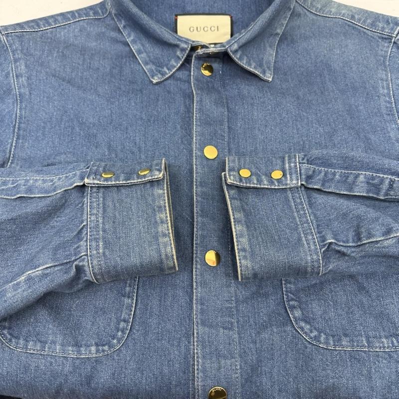 グッチ GUCCI シャツ、ブラウス 長袖 21ss ウェブライン ビット デザイン デニム シャツ 626480 XDBCG 46 インディゴ / インディゴ / Indigo メンズ USED 古着 中古 50155164
