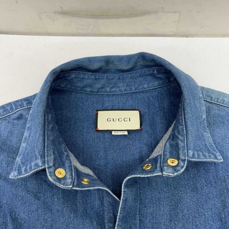 グッチ GUCCI シャツ、ブラウス 長袖 21ss ウェブライン ビット デザイン デニム シャツ 626480 XDBCG 46 インディゴ / インディゴ / Indigo メンズ USED 古着 中古 50155164