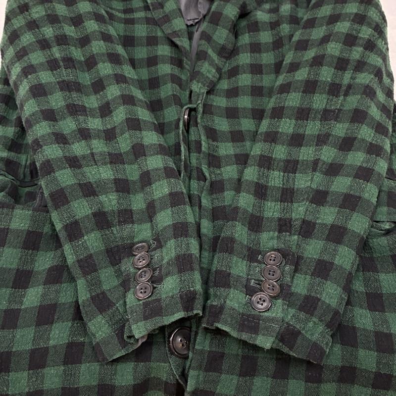 アンユーズド UNUSED ジャケット、上着 ジャケット、ブレザー リネン レーヨン ロング ジャケット コート US0664 2 チェック 黒 / ブラック / black X 緑 / グリーン / green メンズ USED 古着 中古 50155213