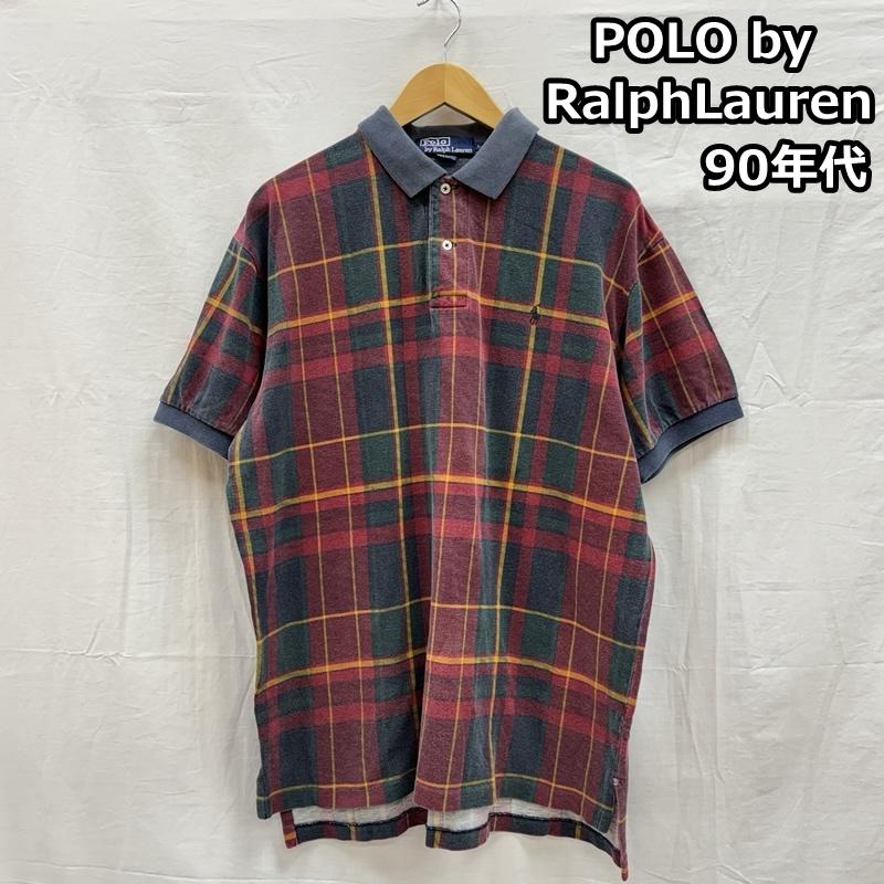 ポロバイラルフローレン Polo by RALPH LAUREN ポロシャツ 半袖 90年代 ビンテージ USA製 チェック 鹿の子 ポロシャツ 90s VINTAGE L チェック メンズ USED 古着 中古 50155220