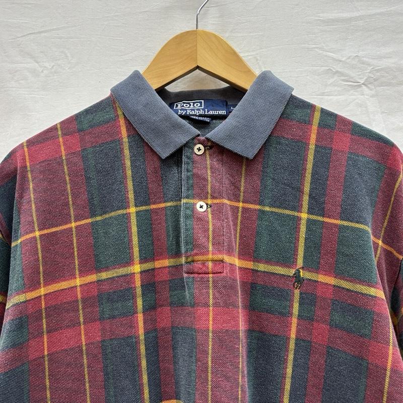 ポロバイラルフローレン Polo by RALPH LAUREN ポロシャツ 半袖 90年代 ビンテージ USA製 チェック 鹿の子 ポロシャツ 90s VINTAGE L チェック メンズ USED 古着 中古 50155220