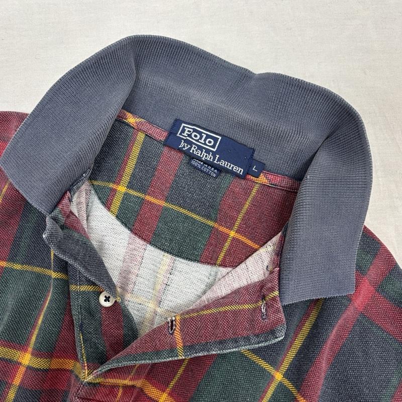 ポロバイラルフローレン Polo by RALPH LAUREN ポロシャツ 半袖 90年代 ビンテージ USA製 チェック 鹿の子 ポロシャツ 90s VINTAGE L チェック メンズ USED 古着 中古 50155220