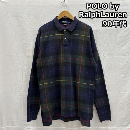 ポロバイラルフローレン Polo by RALPH LAUREN ポロシャツ 長袖 90年代 ビンテージ USA製 チェック 長袖 ポロシャツ 90s VINTAGE L チェック メンズ USED 古着 中古 50155224
