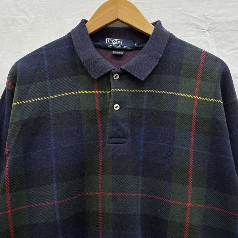 ポロバイラルフローレン Polo by RALPH LAUREN ポロシャツ 長袖 90年代 ビンテージ USA製 チェック 長袖 ポロシャツ 90s VINTAGE L チェック メンズ USED 古着 中古 50155224