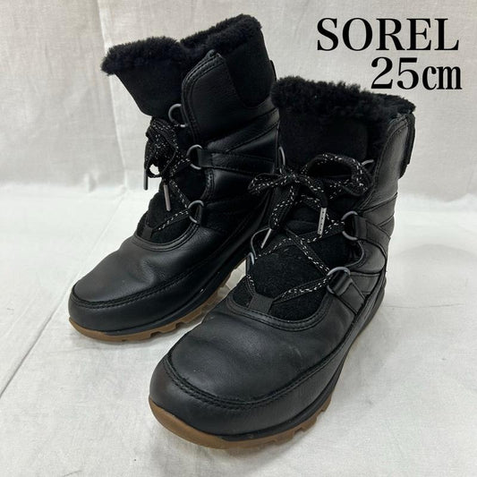 ソレル SOREL アウトドアシューズ アウトドアシューズ WHITNEY SHORT LACE PREMIUM オールレザー スノーブーツ ウィンターブーツ black US8/25cm US：8 無地 黒 / ブラック / black レディース USED 古着 中古 50155229