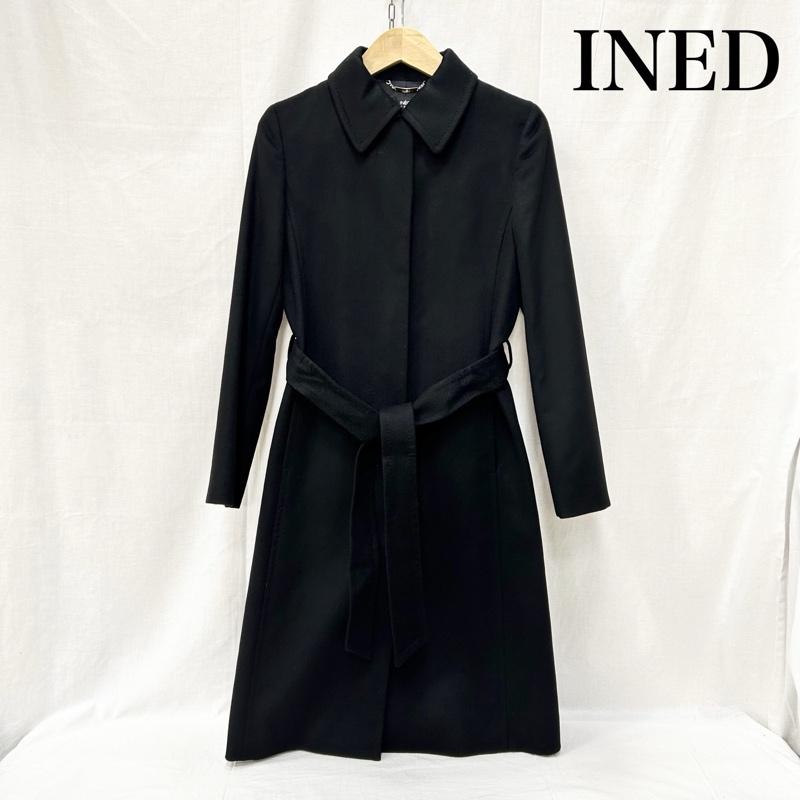 イネド INED コート コート一般 カシミヤ100％ シンプルロングコート ベルト付き 9号 9号 無地 黒 / ブラック / black レディース USED 古着 中古 50155270