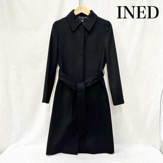 イネド INED コート コート一般 カシミヤ100％ シンプルロングコート ベルト付き 9号 9号 無地 黒 / ブラック / black レディース USED 古着 中古 50155270