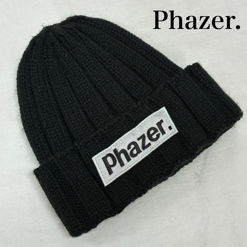 古着 USED 帽子 ニット帽 Phazer tokyo フェイザー トーキョー アクリル リブ ニット キャップ ビーニー - ロゴ、文字 黒 / ブラック / black メンズ USED 古着 中古 50155285