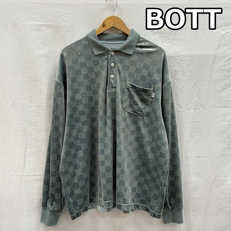 古着 USED ポロシャツ 長袖 BOTT ボット チェッカーボード ベロア 長袖 ポロシャツ L チェック メンズ USED 古着 中古 50155303