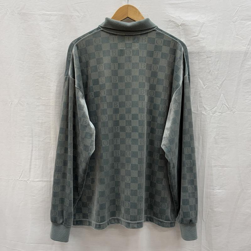 古着 USED ポロシャツ 長袖 BOTT ボット チェッカーボード ベロア 長袖 ポロシャツ L チェック メンズ USED 古着 中古 50155303