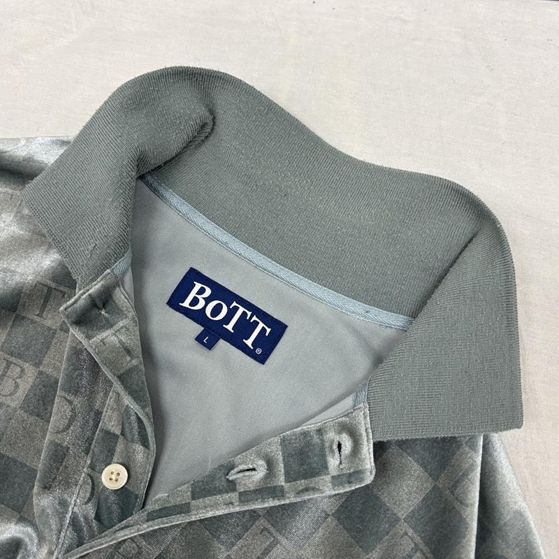 古着 USED ポロシャツ 長袖 BOTT ボット チェッカーボード ベロア 長袖 ポロシャツ L チェック メンズ USED 古着 中古 50155303