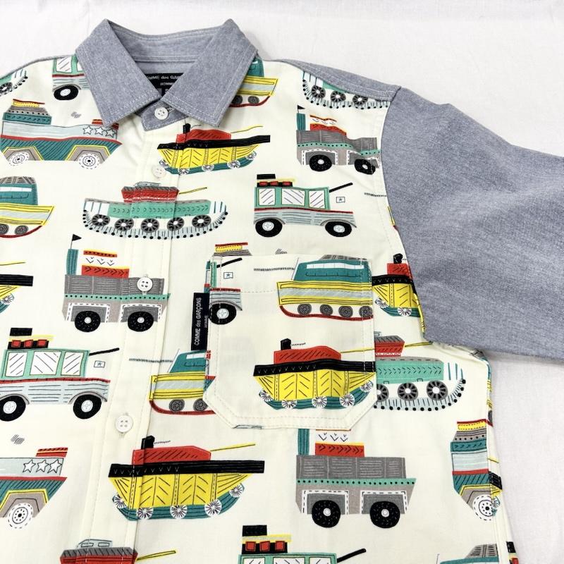 コムデギャルソンオム COMME des GARCONS HOMME シャツ、ブラウス 長袖 切替デザイン 長袖シャツ 潜水艦 車 戦車 船 プリント シャンブレー S 無地 X  水色 / ライトブルー / X ナチュラル / ナチュラル / メンズ USED 古着 中古 50155317