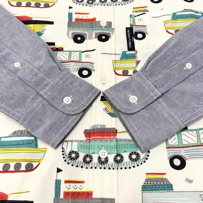 コムデギャルソンオム COMME des GARCONS HOMME シャツ、ブラウス 長袖 切替デザイン 長袖シャツ 潜水艦 車 戦車 船 プリント シャンブレー S 無地 X  水色 / ライトブルー / X ナチュラル / ナチュラル / メンズ USED 古着 中古 50155317