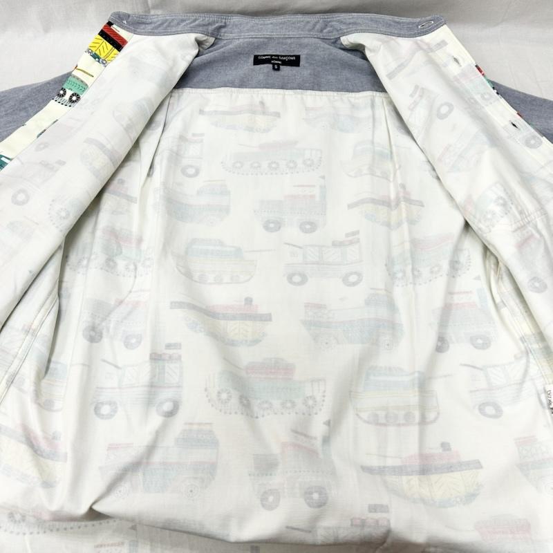 コムデギャルソンオム COMME des GARCONS HOMME シャツ、ブラウス 長袖 切替デザイン 長袖シャツ 潜水艦 車 戦車 船 プリント シャンブレー S 無地 X  水色 / ライトブルー / X ナチュラル / ナチュラル / メンズ USED 古着 中古 50155317