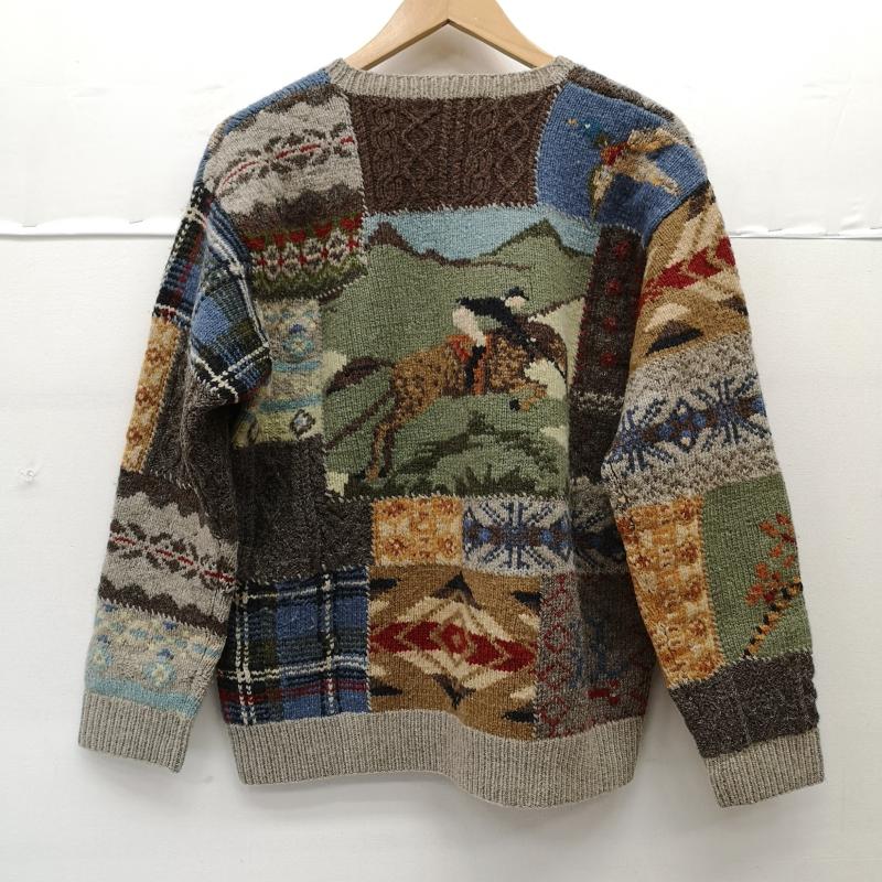 ローレンラルフローレン LAUREN RALPH LAUREN ニット、セーター 長袖 90s 乗馬 野鳥 両面 マルチ パッチワーク ウール ニット セーター M メンズ USED 古着 中古 50155338