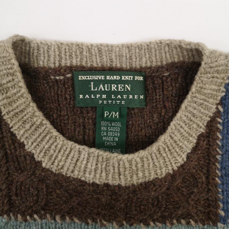 ローレンラルフローレン LAUREN RALPH LAUREN ニット、セーター 長袖 90s 乗馬 野鳥 両面 マルチ パッチワーク ウール ニット セーター M メンズ USED 古着 中古 50155338