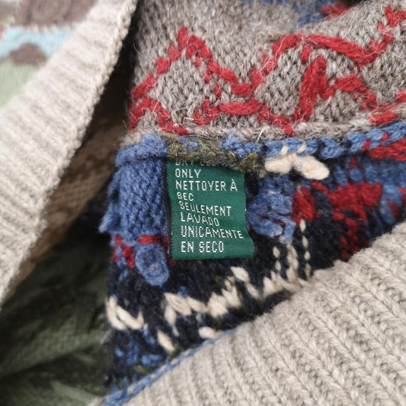ローレンラルフローレン LAUREN RALPH LAUREN ニット、セーター 長袖 90s 乗馬 野鳥 両面 マルチ パッチワーク ウール ニット セーター M メンズ USED 古着 中古 50155338