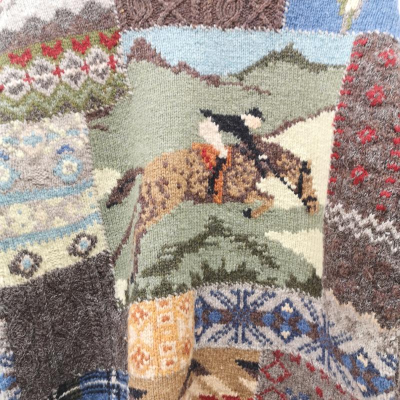 ローレンラルフローレン LAUREN RALPH LAUREN ニット、セーター 長袖 90s 乗馬 野鳥 両面 マルチ パッチワーク ウール ニット セーター M メンズ USED 古着 中古 50155340