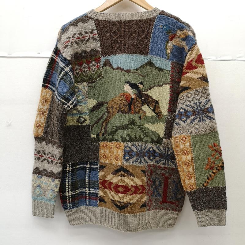 ローレンラルフローレン LAUREN RALPH LAUREN ニット、セーター 長袖 90s 乗馬 野鳥 両面 マルチ パッチワーク ウール ニット セーター M メンズ USED 古着 中古 50155340