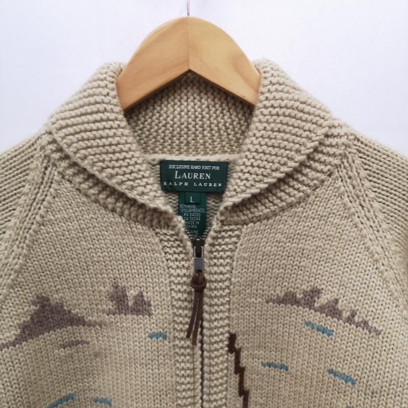 ローレンラルフローレン LAUREN RALPH LAUREN ジャケット、上着 ジャンパー、ブルゾン 90s 風景画 フィッシング ショールカラー カウチン ニット ジャケット L ベージュ / ベージュ / beige メンズ USED 古着 中古 50155342