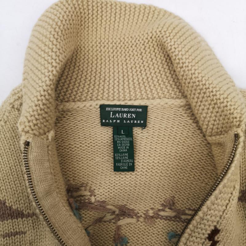 ローレンラルフローレン LAUREN RALPH LAUREN ジャケット、上着 ジャンパー、ブルゾン 90s 風景画 フィッシング ショールカラー カウチン ニット ジャケット L ベージュ / ベージュ / beige メンズ USED 古着 中古 50155342