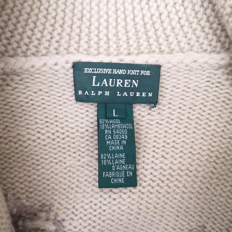 ローレンラルフローレン LAUREN RALPH LAUREN ジャケット、上着 ジャンパー、ブルゾン 90s 風景画 フィッシング ショールカラー カウチン ニット ジャケット L ベージュ / ベージュ / beige メンズ USED 古着 中古 50155342