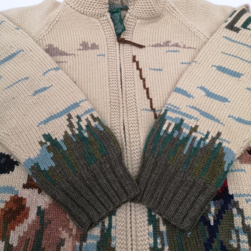 ローレンラルフローレン LAUREN RALPH LAUREN ジャケット、上着 ジャンパー、ブルゾン 90s 風景画 フィッシング ショールカラー カウチン ニット ジャケット L ベージュ / ベージュ / beige メンズ USED 古着 中古 50155342