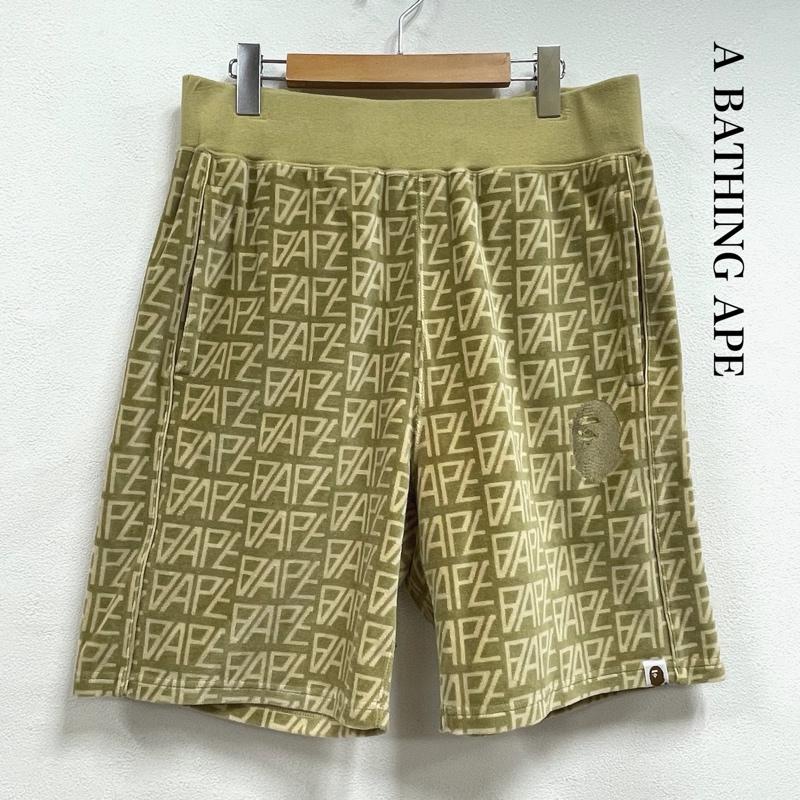 アベイシングエイプ A BATHING APE パンツ ショートパンツ BAPE ロゴ パターン モノグラム ベロア ショーツ ショートパンツ 総柄 ハーフパンツ L ロゴ、文字 X 総柄 X 刺繍 オリーブグリーン / オリーブグリーン / メンズ USED 古着 中古 50155354