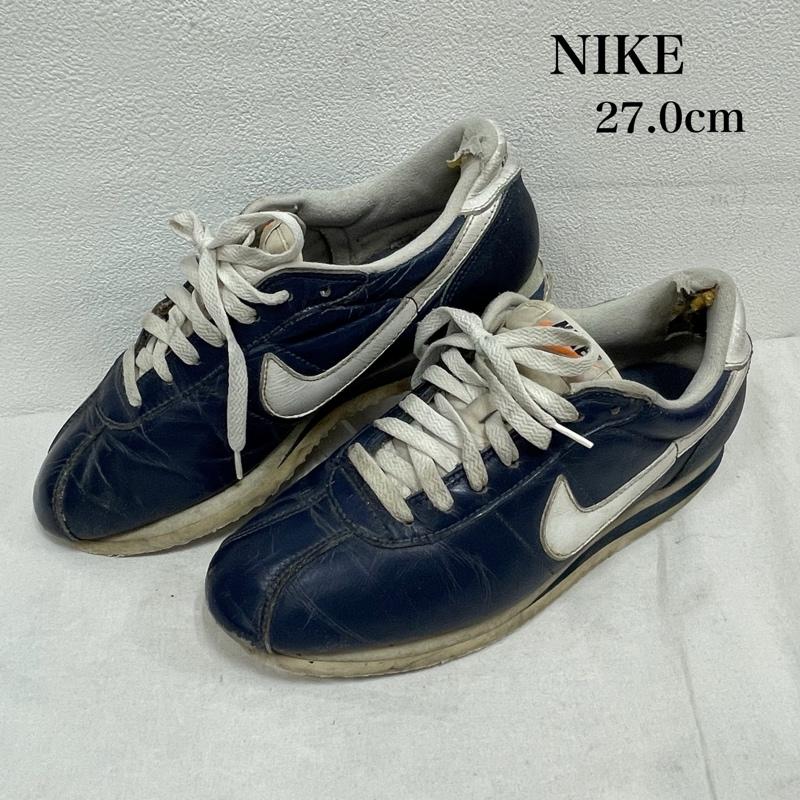ナイキ NIKE スニーカー スニーカー 鑑賞用 90s オール レザー コルテッツ ローカット スニーカー 902008 411 ヴィンテージ 27.0cm ロゴ、文字 紺 / ネイビー / navy X 白 / ホワイト / white メンズ USED 古着 中古 50155358