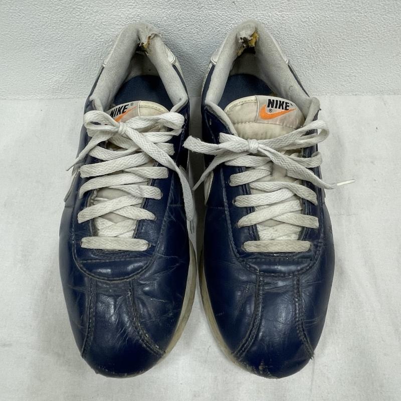 ナイキ NIKE スニーカー スニーカー 鑑賞用 90s オール レザー コルテッツ ローカット スニーカー 902008 411 ヴィンテージ 27.0cm ロゴ、文字 紺 / ネイビー / navy X 白 / ホワイト / white メンズ USED 古着 中古 50155358