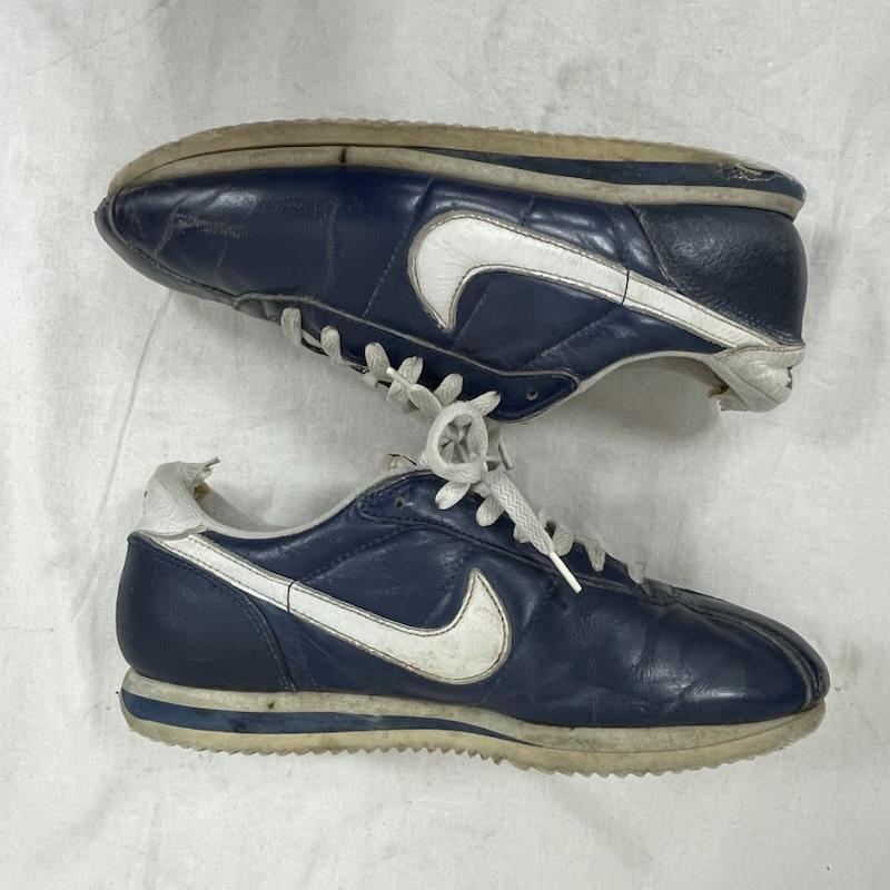 ナイキ NIKE スニーカー スニーカー 鑑賞用 90s オール レザー コルテッツ ローカット スニーカー 902008 411 ヴィンテージ 27.0cm ロゴ、文字 紺 / ネイビー / navy X 白 / ホワイト / white メンズ USED 古着 中古 50155358