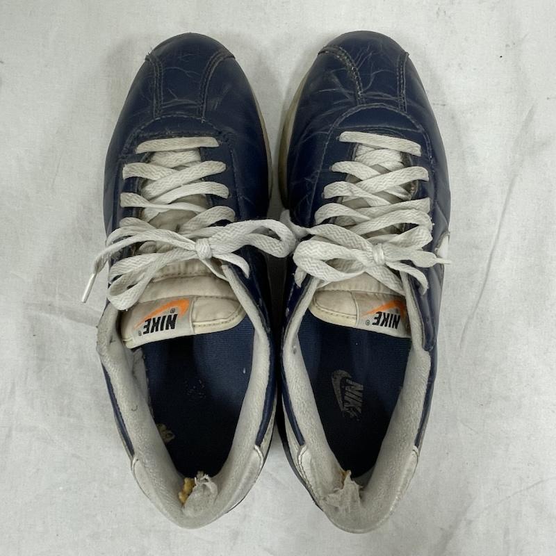 ナイキ NIKE スニーカー スニーカー 鑑賞用 90s オール レザー コルテッツ ローカット スニーカー 902008 411 ヴィンテージ 27.0cm ロゴ、文字 紺 / ネイビー / navy X 白 / ホワイト / white メンズ USED 古着 中古 50155358
