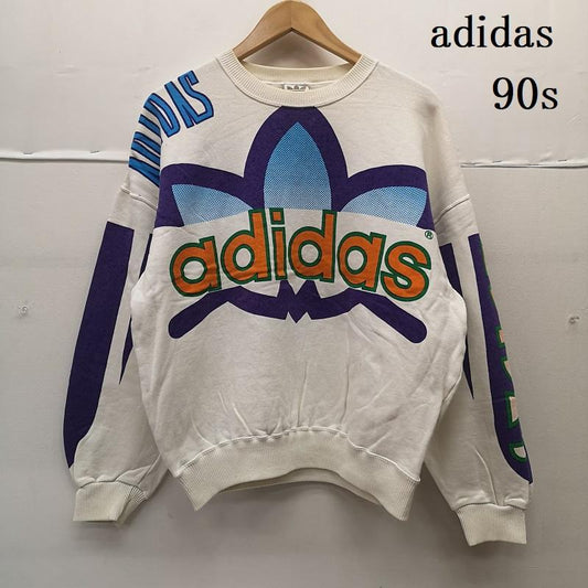 アディダス adidas トレーナー 長袖 90s ビッグロゴ オーバー プリント スウェット L 白 / ホワイト / white メンズ USED 古着 中古 50155363