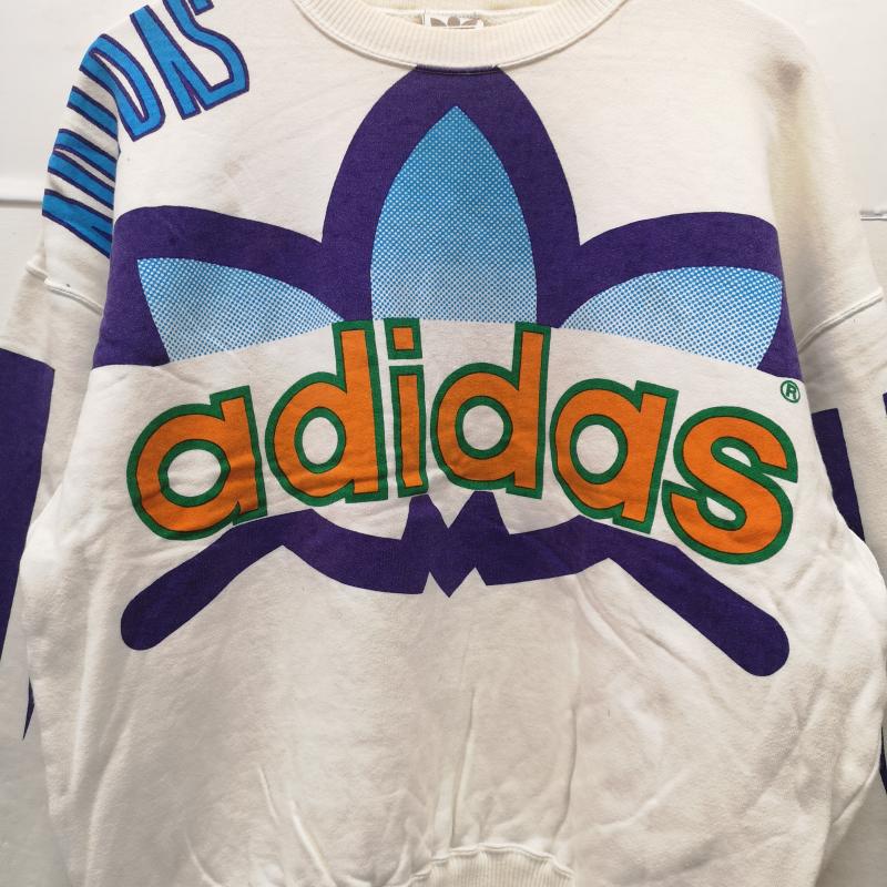 アディダス adidas トレーナー 長袖 90s ビッグロゴ オーバー プリント スウェット L 白 / ホワイト / white メンズ USED 古着 中古 50155363