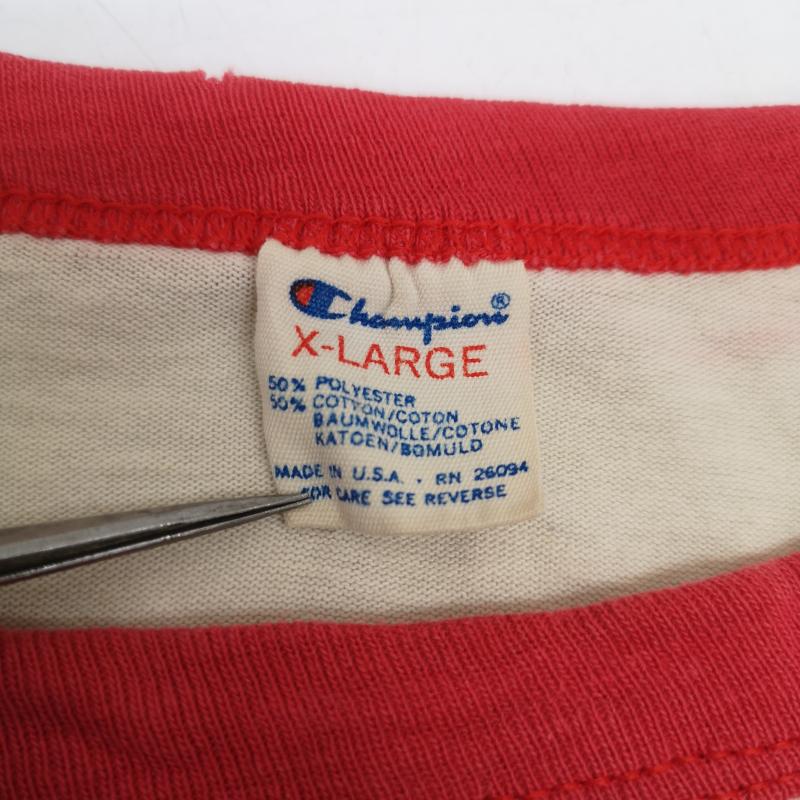 チャンピオン Champion Tシャツ 半袖 80s トリコタグ Raider Red リンガー Tシャツ XL メンズ USED 古着 中古 50155367