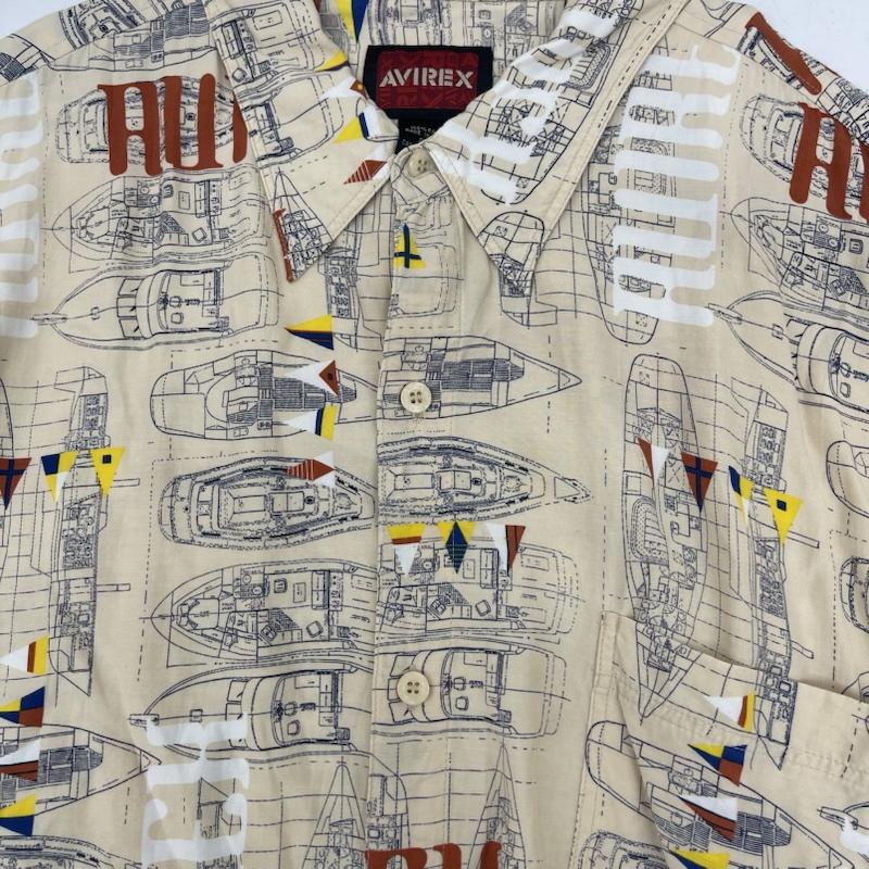 アヴィレックス AVIREX シャツ、ブラウス 半袖 総柄 グラフィック ミリタリー シャツ XXL ベージュ / ベージュ / beige メンズ USED 古着 中古 50155380