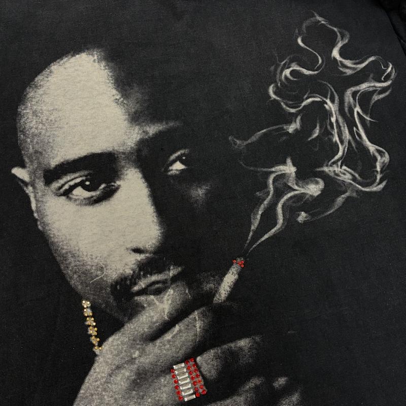 古着 USED Tシャツ 半袖 TUPAC 2PAC ラインストーン フォト プリント ヘヴィーウェイト Tシャツ 3XL - ロゴ、文字 X プリント チャコールグレー / チャコールグレー / メンズ USED 古着 中古 50155386